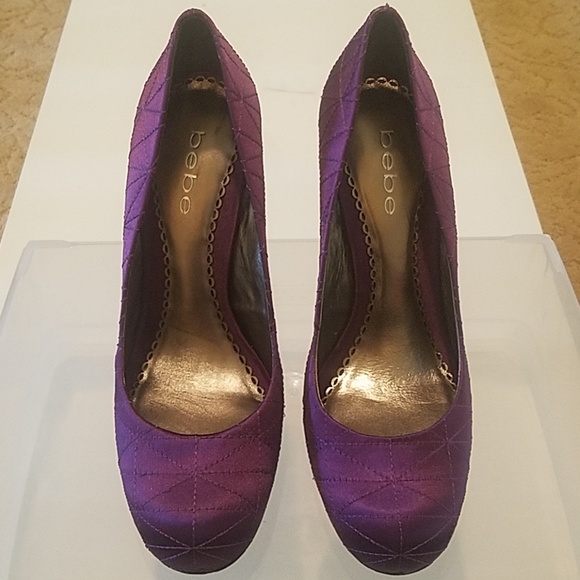 Like New Bebe satin quilted purple heels pumps - Picture 2 of 7
